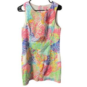 Lilly Pulitzer Sleeveless Shift Dress Pink Green Seashell Print Cotton Size 8